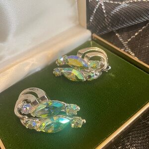 Vintage Aurora Borealis Style Crystal Clip-On Earrings